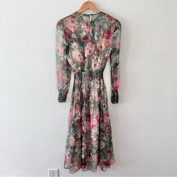 Zara Rare Viral Floral Sheer Midi Dress Sz M - Picture 11 of 11